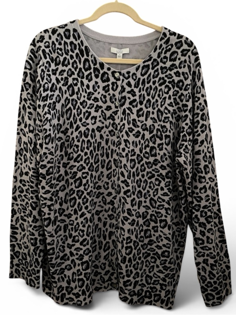 Croft & Barrow Light Lavender and Black Leopard Print Button up Cardigan 1X NWT